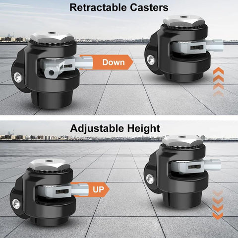 Leveling Stem Casters For Workbenches Heavy Duty 360 Degree Swivel Wheels With Upgraded Ergonomic Handle And Ratchet Arm