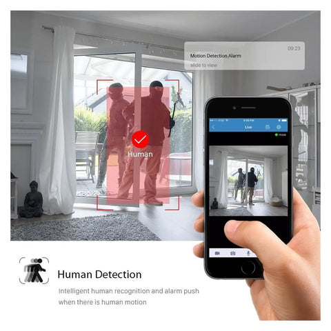 Built Different 4K 8MP IP Security Camera With Smart Human Detection And Color Night Vision H265 Codec Engineered For Heavy Duty Indoor Outdoor Surveillance: showing human detection alert on smartphone.