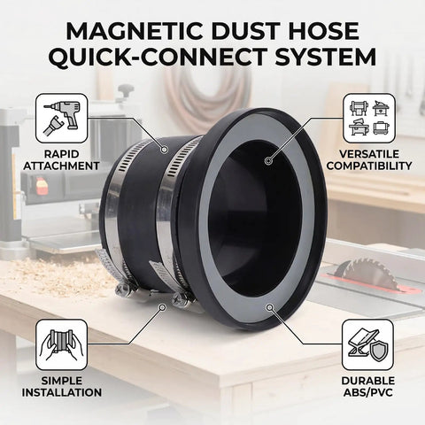 Kickass Quick Disconnect Zero Sweat Install 4 Inch Heavy Duty Steel Dust Collection Hose Clamp Flex Cuff Shop Floor Dust Control Clutch Smooth Swap Connector Set Of Two with magnetic quick-connect system