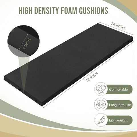 Top Shelf High Density Upholstery Foam Cushions In Deep Black For Couch Repairs And Furniture Upgrades Featuring Rock Solid Polyurethane Padding Built For Easy Installation In 1 By 24 By 72 Inch Sizes.