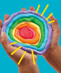 Forty Two Pack Bulk Mini Modeling Compound Cans For Creative Kids And Rad Little Legends Hella Cool Classroom Prizes Party Favors Back To School Sick Stash Non Toxic Craft Supply Age 2 Plus Vibrant Colors in colorful spiral design held in hands.