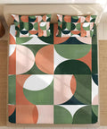 Cloud Soft Queen Fitted Sheets With 16 Inch Deep Pocket Microfiber Bedding Set Includes Two Pillowcases in retro geometric design.