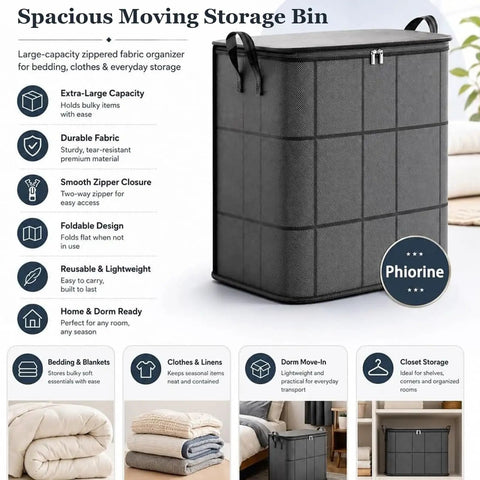 Massive Zippered Fabric Storage Bags Straight Up Heavy Duty And Foldable For Zero Fuss Home Organization No Sweat Closet Organizer with smooth zipper and sturdy design.