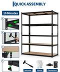 Rock Solid Five Tier Metal Storage Shelves Seven Foot Tall Garage Shelving Workhorse with quick assembly instructions and parts.
