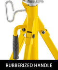 Close-up of rubberized handle on Rock Solid Roller Pipe Stand With Adjustable Height And Foldable Legs Handles One Eighth To Twelve Inch Steel Tubing Up To Two Thousand Five Hundred Pounds For Heavy Duty Rig Work.
