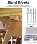 Aluminum Pop Rivets Kit 140-Piece Open End Rounded Head Blind Rivets for DIY repairs shown in silver case with riveted metal.