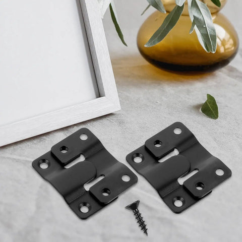 Hardcore Heavy Duty Stainless Steel Mirror Brackets Featuring Interlocking Mechanism with black clamps for picture frames.