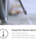 Professional Espresso Machine With Built In Grinder And 20 Bar Pressure steam wand detail for velvety microfoam and easy cleaning.