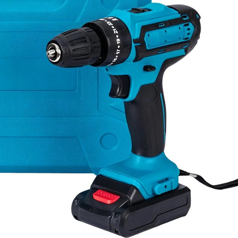 21V Brushless Cordless Drill And Screwdriver Set Heavy Hitter Power Tool Kit with compact design, durable battery, and storage case.