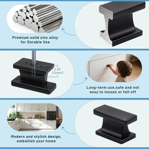 Six Pack Matte Black Solid Cabinet Knobs For Kitchen Cabinets Cupboards Drawers And Dressers Built To Last Zinc Alloy Hardware With One Hole And One And A Half Inch Overall Length displayed with features and usage.
