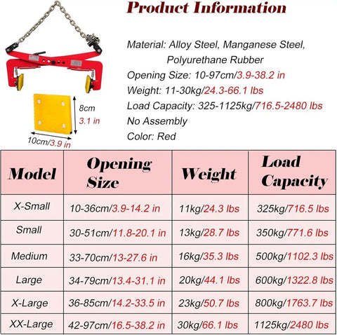 Heavy Duty Adjustable Stone Lifting Clamps For Vertical Plate Clamping And Rigging Features alloy steel chain links, red color, model table