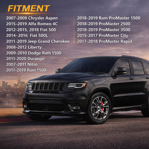 Jeep Grand Cherokee with fitment years listed in background at sunset for Evaporative Emissions System Integrity Module Leak Detection Pump.