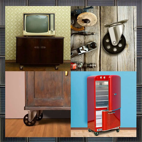 4 Piece Steel Casters With Plates That Roll Smooth as Butter and Handle 350 lbs Per Wheel featuring various furniture applications.