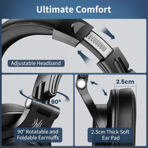 Hi-Res Studio Monitoring Headphones For Mixing And DJing, Wired Over Ear Headset with foldable earcups and adjustable headband
