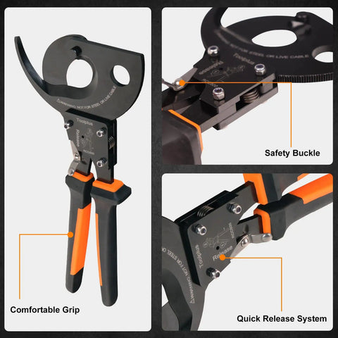 Built Tough Ratcheting Cable Cutter For 750MCM Copper And 1000MCM Aluminum Heavy Duty Wire Cutter with ergonomic grip and safety buckle