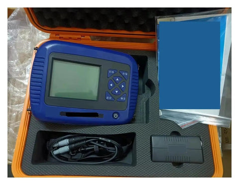 Top Shelf Stud Finder Wall Scanner And Concrete Rod Position Meter Featuring Quick Lock Sensors in orange case, with cables and user guide.