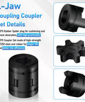 L075 Flexible L-Jaw Coupler For Log Splitter Pump 1/2 Inch To 7/8 Inch Shafts showing rubber spider and steel hub details.