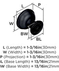 Kick Your Cabinetry Up A Notch With This Slick 1 3/16 Inch Round Cabinet Knob In Premium Black Bronze Finish showing dimensions.