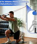 Man using Built Tough Adjustable Resistance Band Wall Anchor Mount System for strength training in home gym.