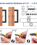 Installation guide for 30 Pack 4 Inch Square Kitchen Cabinet Handles Matte Black Drawer Pulls with measurements and tools.