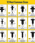 Solid Car Bumper Retainer Clips For Honda Civic Fitment Multi-Size Nylon Expansion Rivets With Removal Tool Easy Install And Storage Box 12 sizes chart