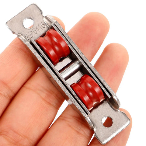 Rugged Sliding Door Pulley Track Set With Silent Dual Wheel Rollers And Rigged Tight Stainless Steel Nylon Bearings for smooth sliding.