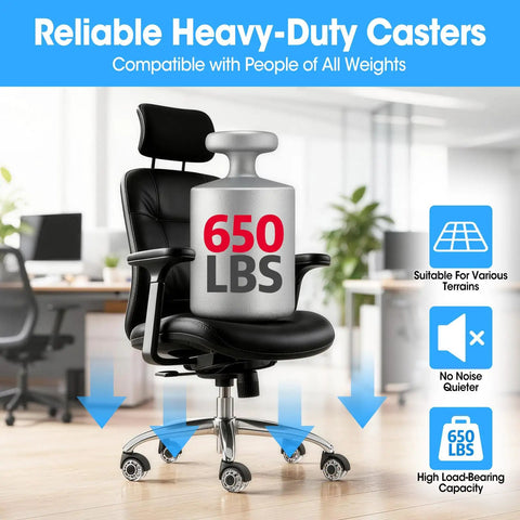 Heavy Duty Roller Blade Office Chair Wheels Set Of Ten Premium Caster Replacement For Hardwood And Carpet 7 16 By 7 8 Inch Stem shown with 650 lb weight.