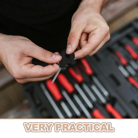 Screw-In Wire Insulators For Wood Posts Sun Resistant 51 Pack With Socket Tool, Tough As Nails Electric Fence Clips For Cattle Fencing, Rainproof And High Holding Power For Large Farms, black insulator held by hand