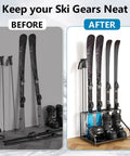 Rock Solid Freestanding Ski Storage Rack For Garage Designed With Zero Hassle To Store Your Snowboards And Boots While Granting Lightning Fast Access For Gnarly Winter Runs, showcasing before and after organization.