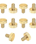 10 Pack Knurled Thumb Screws M5x8mm Solid Brass Flat Head Hardware for Easy DIY fixes showing flat-top screws with knurled grips.