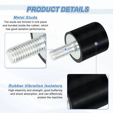 Heavy Duty Rubber Vibration Dampeners 4 Pack M4 Threaded Shock Absorbing Isolators, showing rubber isolator with metal stud.