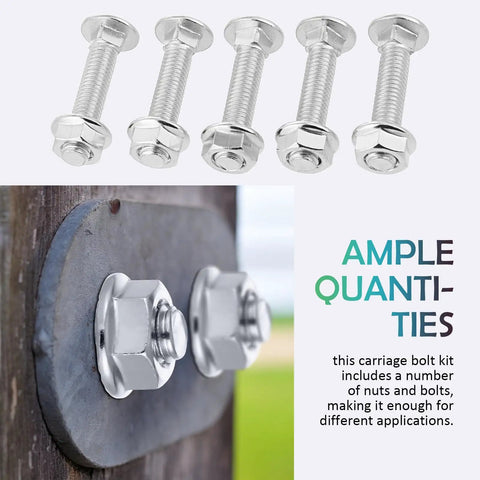 20 Sets Round Neck Screw Kit With Carriage Bolts Nuts And Washers Carbon Steel Construction against a mounted wooden surface