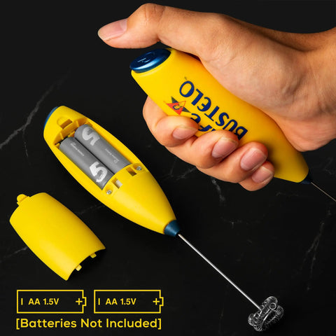 Electric Coffee Milk Frother Handheld Battery Operated Drink Mixer With Stainless Steel Whisk And Stand In Bold Yellow