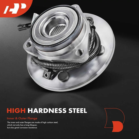 2 Pack Front Wheel Bearing And Hub Assembly For Ford F-150 2000 To 2004 With Abs 5 Lug heavy-duty steel unit showcasing ABS sensor.