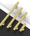 Slick 10 Pack Knurled Brushed Gold Cabinet Handles 5 Inch Center To Center For Kitchen Cupboard Drawer Pulls, 4 sizes displayed.