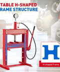 10 Ton Hydraulic Shop Press With Pressure Gauge And Plate, Pro Grade H-Frame Benchtop Press In Red With Adjustable Table