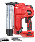 Solid Two In One Cordless Nailer And Stapler Kit 18 Gauge Brad Fasteners Compatible With Milwaukee Batteries, showing battery-powered design and fastener guide.