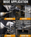 Built Damn Tough M3 Through M12 Rivet Nut Tool Kit Featuring Premium GCR15 Carbon Steel shown in use on square tubing and sheet panels.