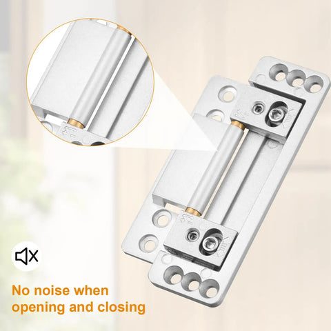 Heavy Duty Hidden Door Hinges 2 Pack With Matching Structural Screws Sleek Zinc Alloy Concealed Hardware Kits shown close-up, emphasizing smooth flush operation.