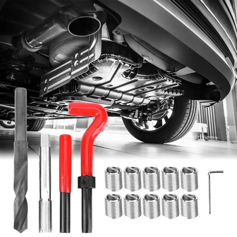 Beefy M14x1.25 Thread Repair Kit 15 Piece Stainless Steel Workhorse with tools and inserts under car exhaust