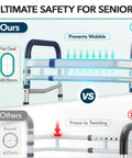 Comparison of Adjustable Toilet Safety Rails For Seniors Rock Solid Bathroom Grab Bars with flat oval vs round design.