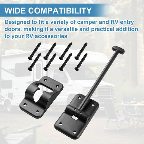 Road Warrior Six Inch T Style Entry Door Holder For Camper And RV Setups, black plastic mount with screws for installation.