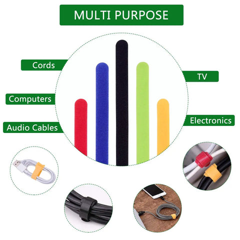 Reusable Hook And Loop Cable Ties Pack 60 Count Adjustable Cable Straps in 5 colors for Computer, TV, and Electronics Wire Management