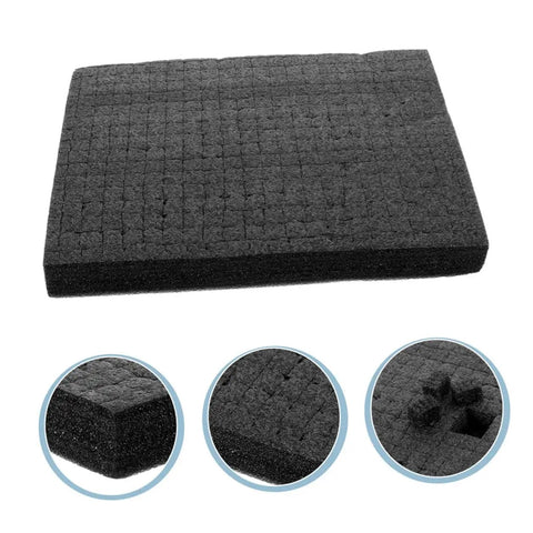 Black Foam Cube Inserts Shockproof Shipping Filler No Sweat Packing Tough As Nails Void Cushion showing dense polymer structure.