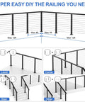 Diagram of Heavy Duty 36 Inch Stainless Steel Cable Railing Corner Post Featuring 90 Degree L Drilled Holes for various setups.