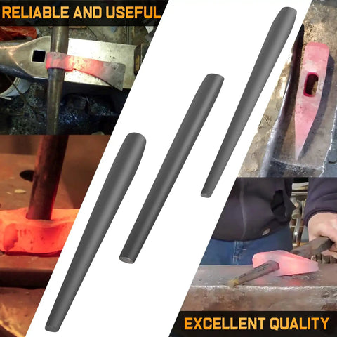 Three Piece Blacksmith Drift Tool Kit For Large Hammer Tomahawk And Axe Eye Drifts Eye Hole Tools Set, 11 Inch Long, Metalwork