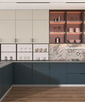 Modern kitchen with sleek cabinetry, featuring 20 Pack Black Cabinet Pulls 3 Inch Edge Finger Pull Aluminum Alloy Hardware For Dresser And Drawer Handles.