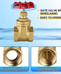 Built To Last 2 Inch Brass Gate Valve NPT 200 WOG Manual Rotary Sluice Valve With Wheel Handle Double Female Thread Front View