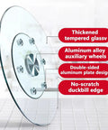 36 Inch Lazy Susan Turntable Rotating Serving Tray With Tempered Glass And Aluminum Base showcasing thickened tempered glass and aluminum design.