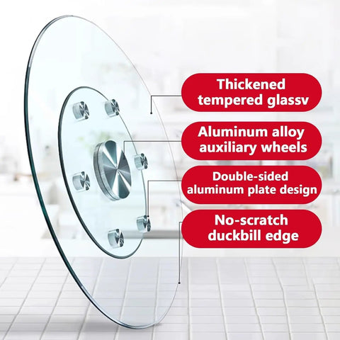 36 Inch Lazy Susan Turntable Rotating Serving Tray With Tempered Glass And Aluminum Base showcasing thickened tempered glass and aluminum design.